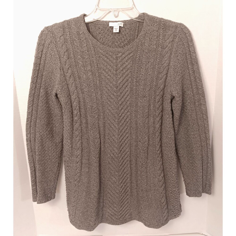 J Jill Cable Knit Sweater XS Gray Wool Blend Chunky Fisherman Preppy Old Money